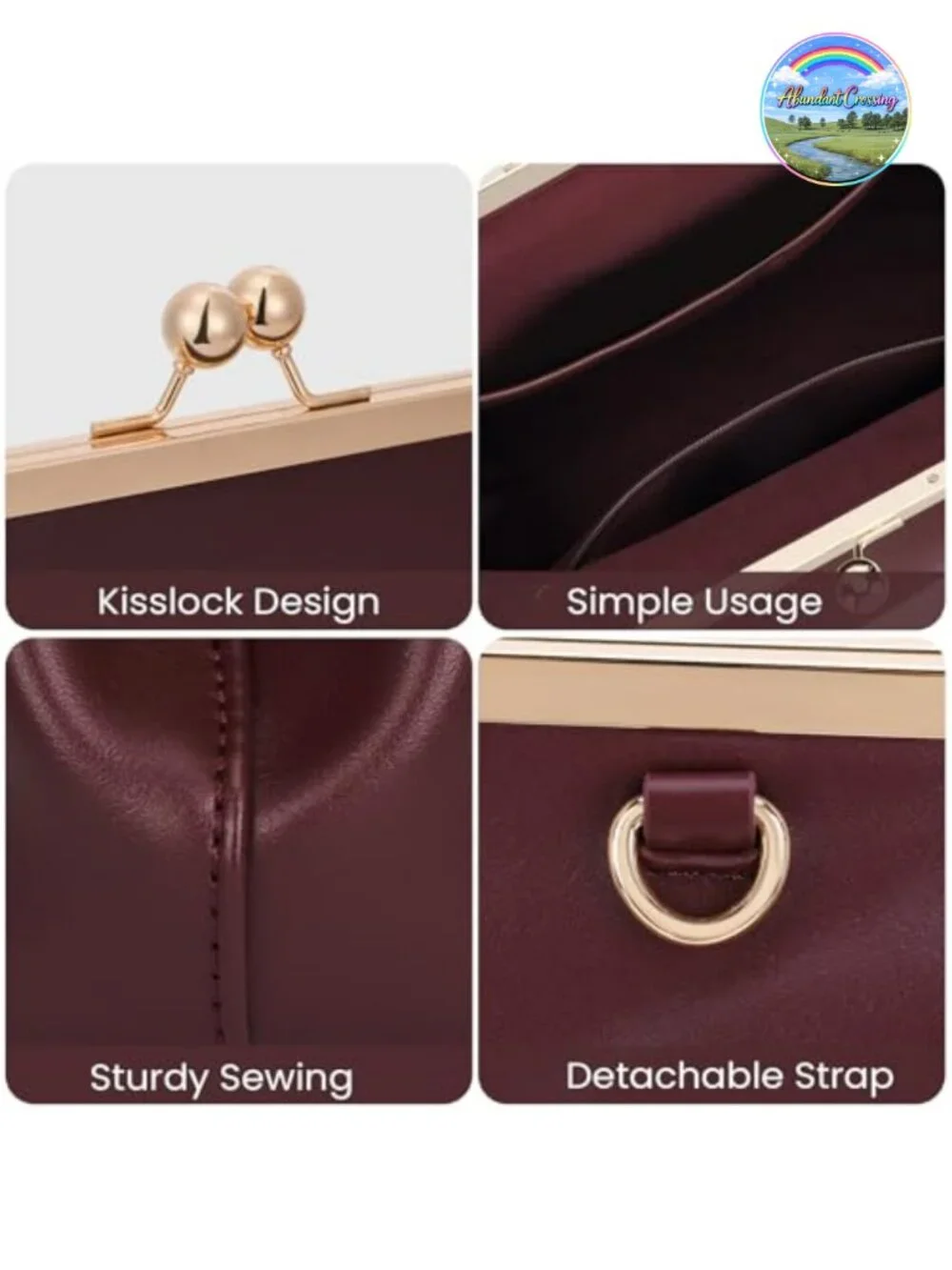 Large Women's Kiss Lock Bag PU Medium Top Handle Handbags Shoulder Tote Purse